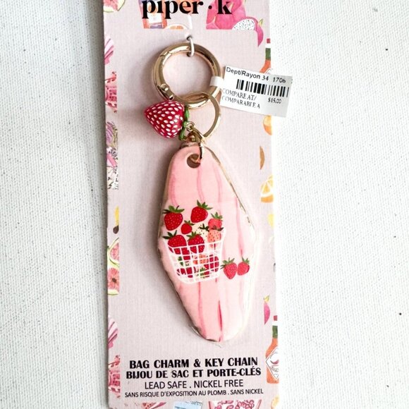 Piper K Strawberry Basket Theme Bag Charm and key Chain - Picture 1 of 3